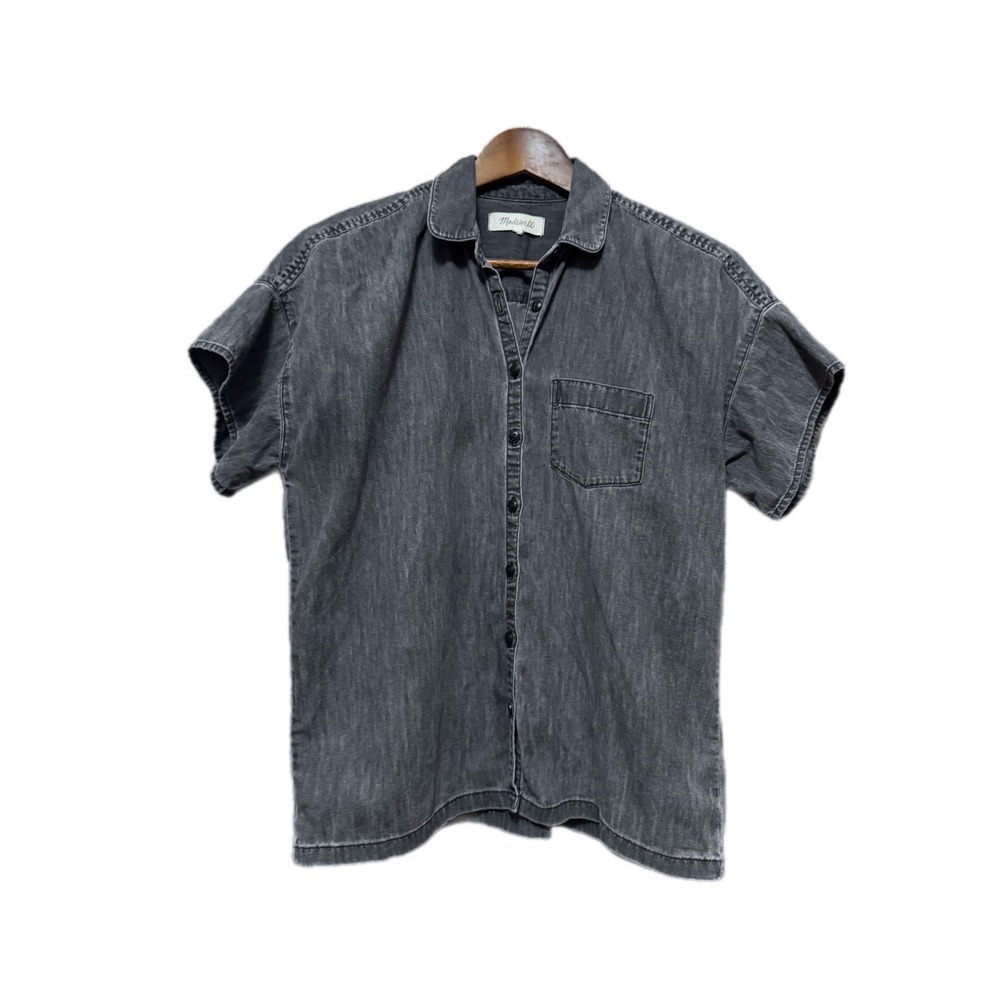 Madewell Denim Button Down Shirt Womens XS Black Excellent Short Sleeve Pocket